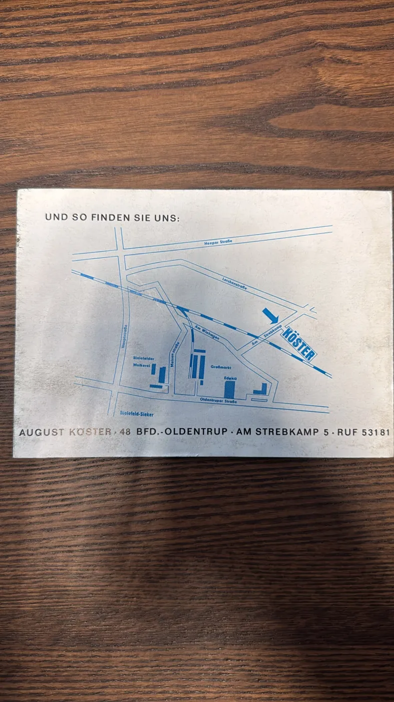 Anfahrtsskizze aus der Broschüre: August Köster, Am Strebkamp, Bielefeld