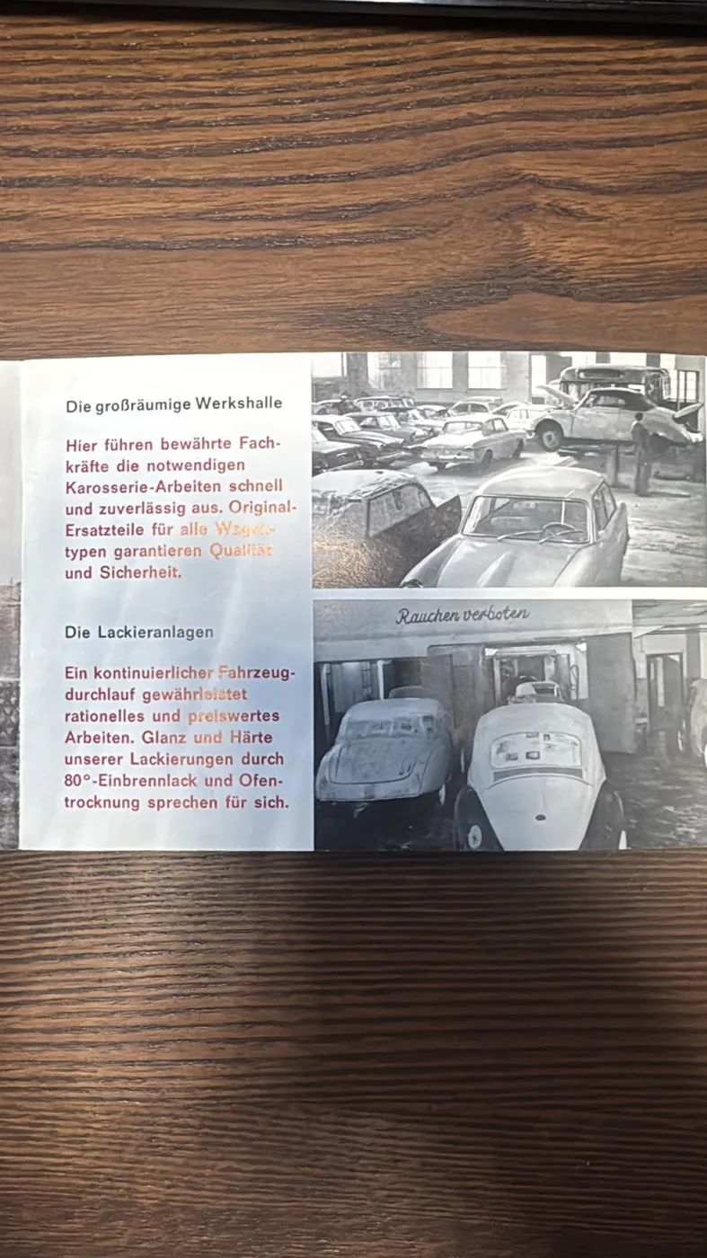 Werkshalle und Lackieranlagen in der Broschüre der 1950er Jahre